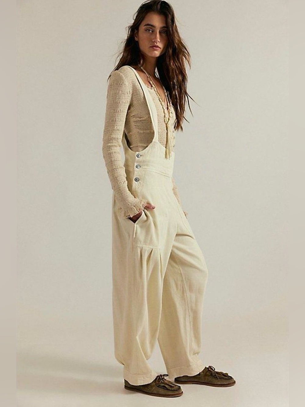 We The Free by Free People Felix Tapered Overalls Jumpsuit ~ Cream